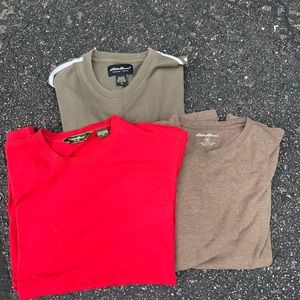 Lot of 3 Eddie Bauer Casual Fit T-Shirts - All Size M, Red, Green & Brown